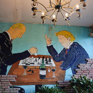 Trump and Putin playing Chess